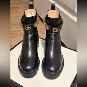Gucci Black Ankle Boots with Gold Accents